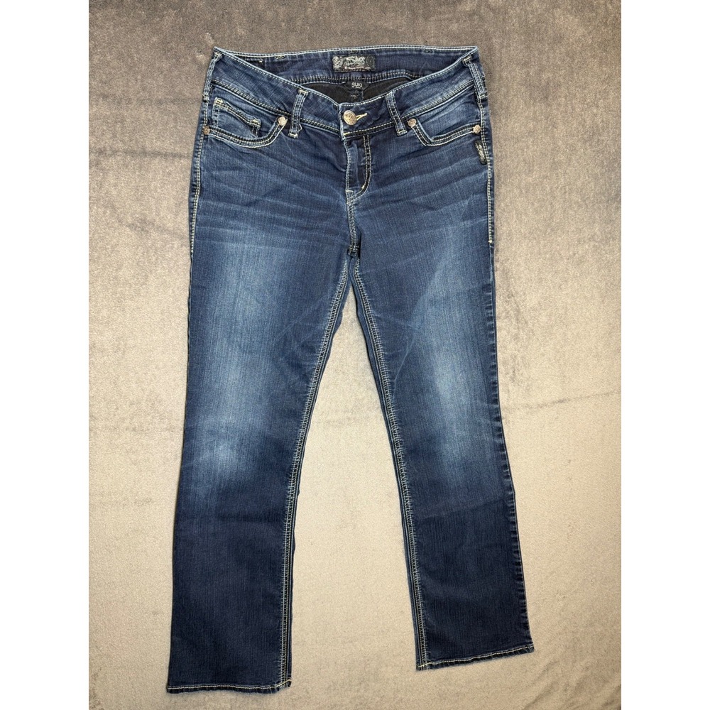 Silver Jeans Women's Suki Mid Slim Boot Size 30 (13) Dark Wash Blue 29" Inseam